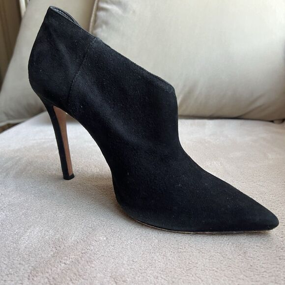 Schutz Black Suede Wrap Stiletto Heel Pump Booties Women 6.5 B Chic Sexy Minimal - Picture 3 of 14